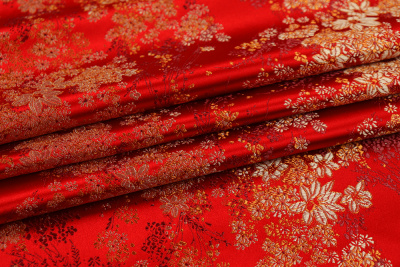 Шелк-жаккард цветы диагональ Красный - изображение