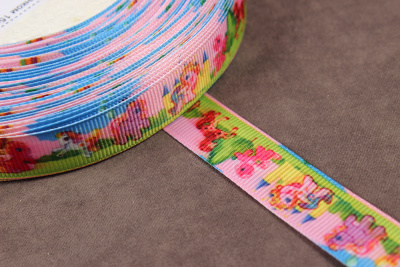 Репсовая лента с рисунком 15мм Пони Розовый/желтый/синий/зеленый/красный - изображение