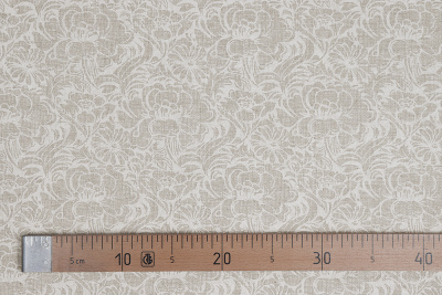 Лен набивной П-25 150 ИВ Белые цветы на сером - изображение