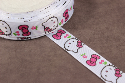 Репсовая лента с рисунком 15мм Hello Kitty Белый/розовый/зеленый/черный - изображение