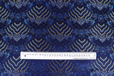 Шелк-жаккард волны Т.синий/желтый/синий - изображение