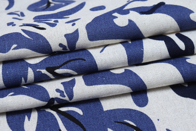 Лен принт 10011 Абстракция Молочный/синий - изображение