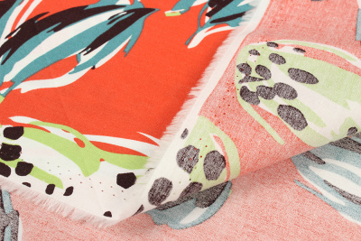 Хлопок набивной Экзотический фрукт на оранжевом - изображение