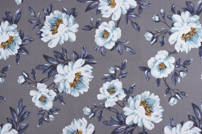 Рогожка набивная Пиония на сером - изображение