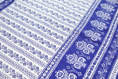 Рогожка набивная Ручная набойка Синий - изображение