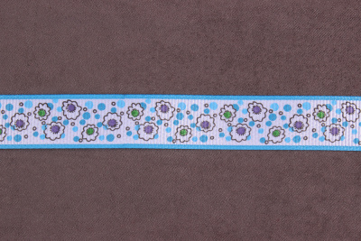 Репсовая лента с рисунком 15мм Цветы Белый/голубой/зеленый/черный - изображение