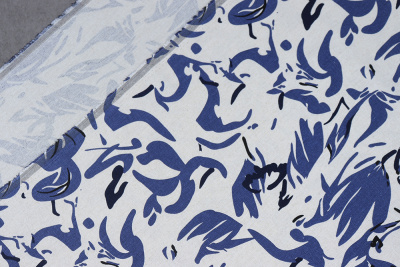 Лен принт 10011 Абстракция Молочный/синий - изображение