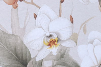 Сатин набивной 220 115 гр/м.кв. Цветы на св.бежевом - изображение