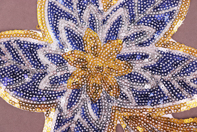 Термоаппликация с пайетками Цветок Синий/золото/серебро 9203 - изображение