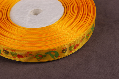 Репсовая лента с рисунком 15мм Птицы Желтый/голубой/красный/зеленый - изображение