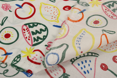 Хлопок-стрейч Неоновые фрукты на белом - изображение