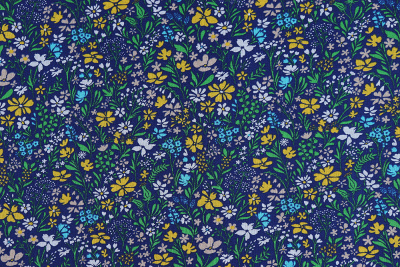 Ситец 80 набивной 85 гр/м.кв. Цветы на синем - изображение