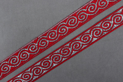 Лента 18мм жаккардовая 8681 Бесконечность Серебро/Красный - изображение