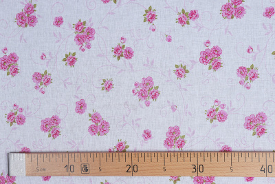 Ситец 80 набивной 85 гр/м.кв. Розовые розы на белом - изображение