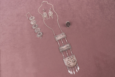 Комплект этнических украшений №155 Античное серебро - изображение