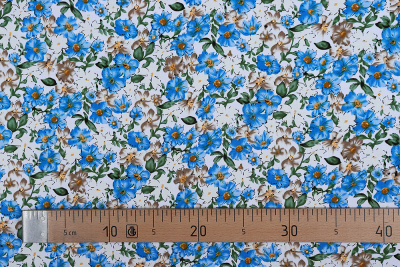 Штапель набивной ANNA 121473 Синие цветы на белом - изображение