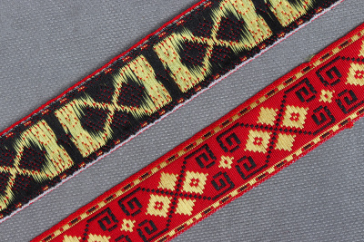 Лента 24мм жаккардовая 9456 Славянский орнамент Оберег Красный/желтый/черный - изображение