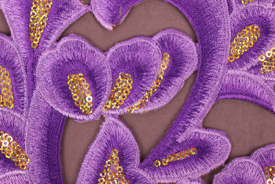 Термоаппликация с пайетками Узор Фиолетовый/Золото 7133 - изображение