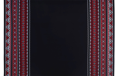 Габардин набивной бордюр Славянский рисунок на черном - изображение