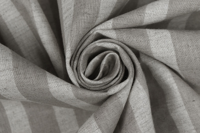 Лен набивной П-25 150 ИВ Коричневые полосы на бежевом - изображение