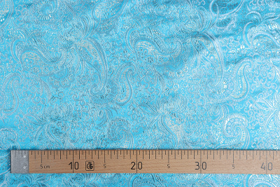 Парча-жаккард огурцы Серебро на бирюзовом - изображение