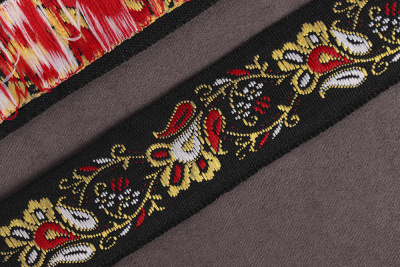 Лента 22мм жаккардовая 8933 Чёрный/жёлтый/красный/белый - изображение