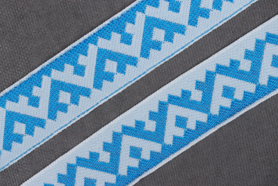 Лента 24мм жаккардовая 8621 Белый/бирюзовый - изображение