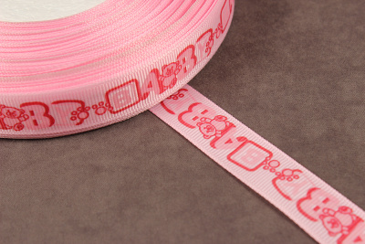 Репсовая лента с рисунком 15мм BABY Св.розовый/розовый/св.красный - изображение