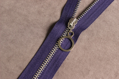 Молния декоративная с кольцом 20см металл Синий/никель - изображение