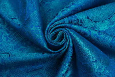 Шелк-жаккард монгольский круги в квадратах Ярко-бирюзовый - изображение