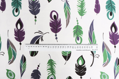 Кулирная гладь с лайкрой 190гр/м.кв. Перья на белом - изображение