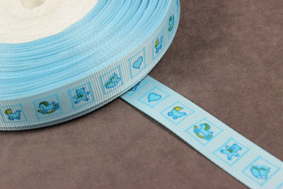 Репсовая лента с рисунком 15мм Игрушки Голубой/синий/желтый - изображение