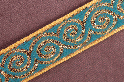 Лента 18мм жаккардовая 8681 Бесконечность Желтый/Бирюзовый/Золото - изображение