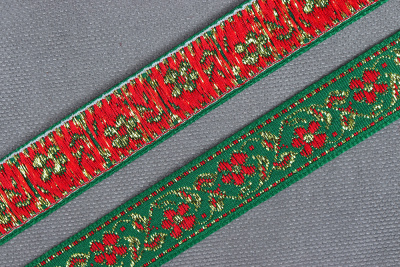 Лента 17мм жаккардовая 9599 Цветочек Зеленый/желтый/золото - изображение