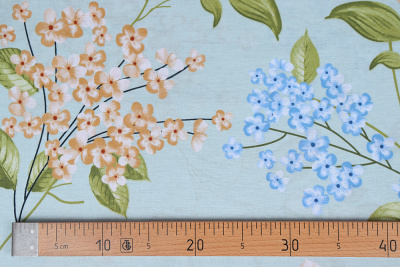Поплин набивной 220 115гр/м.кв. Цветы на пыльно-мятном - изображение