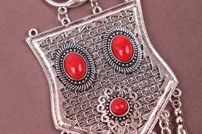 Комплект этнических украшений №156 Античное серебро/Красный - изображение