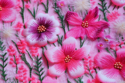 Полотно футерованное 2-нитка Ярко розовые цветы - изображение