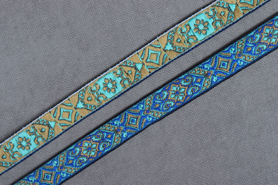 Лента 17мм жаккардовая 9188 Восток Бирюза/Синий/Золото - изображение