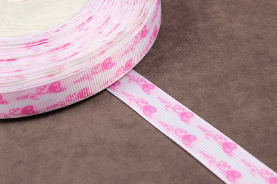 Репсовая лента с рисунком 15мм Сердечки Белый/розовый - изображение