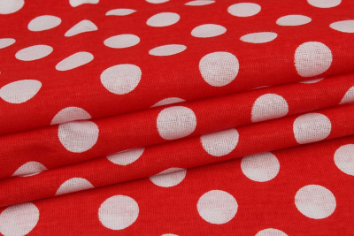 Бязь набивная 262 Ив 122 гр/м о/м Крупный белый горох на красном - изображение