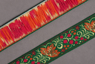 Лента 22мм жаккардовая 9443 Зеленый/красный/оранжевый/желтый - изображение