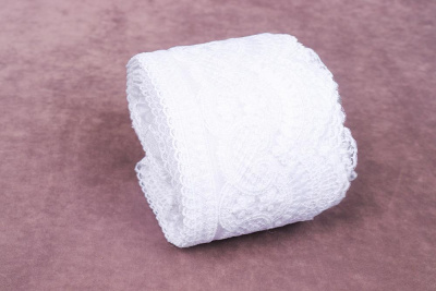 Кружево на сетке 90мм Вензель с цветами Белый - изображение