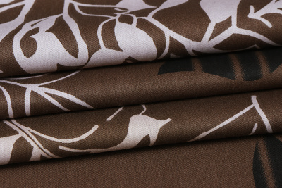 Сатин набивной 220 Листва на коричневом - изображение