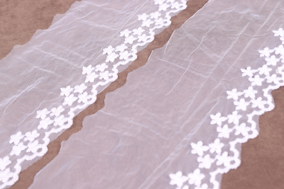 Кружево на сетке 100мм Цветочный край Белый - изображение