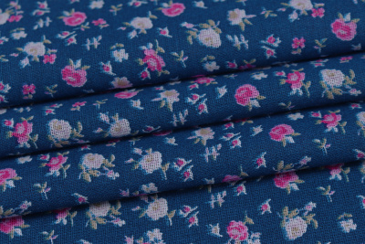 Ситец 80 набивной 85 гр/м.кв. Цветы на морской волне - изображение