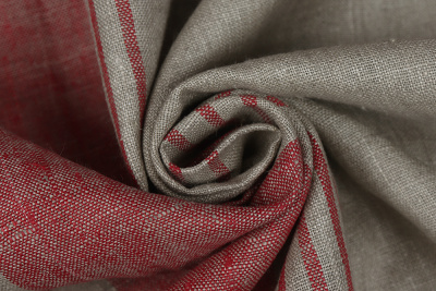 Лен пестротканный 166027 Красно-бежевые полосы - изображение