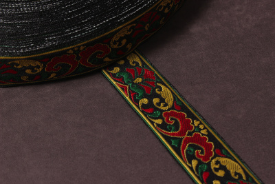 Лента 30мм жаккардовая 9117 Цветок Красный на черном - изображение