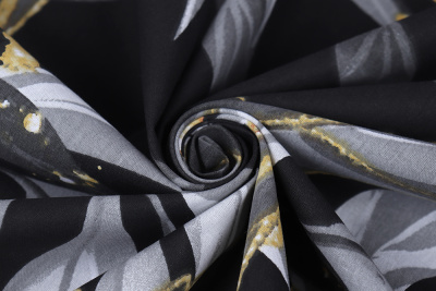 Поплин набивной 220 115гр/м.кв. Листья на черном - изображение