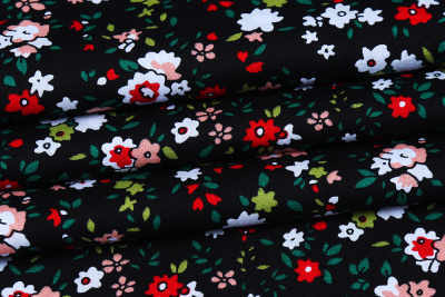 Поплин набивной Цветы на черном - изображение