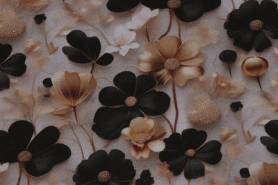 Кулирная гладь с лайкрой Цветы на бежевом - изображение